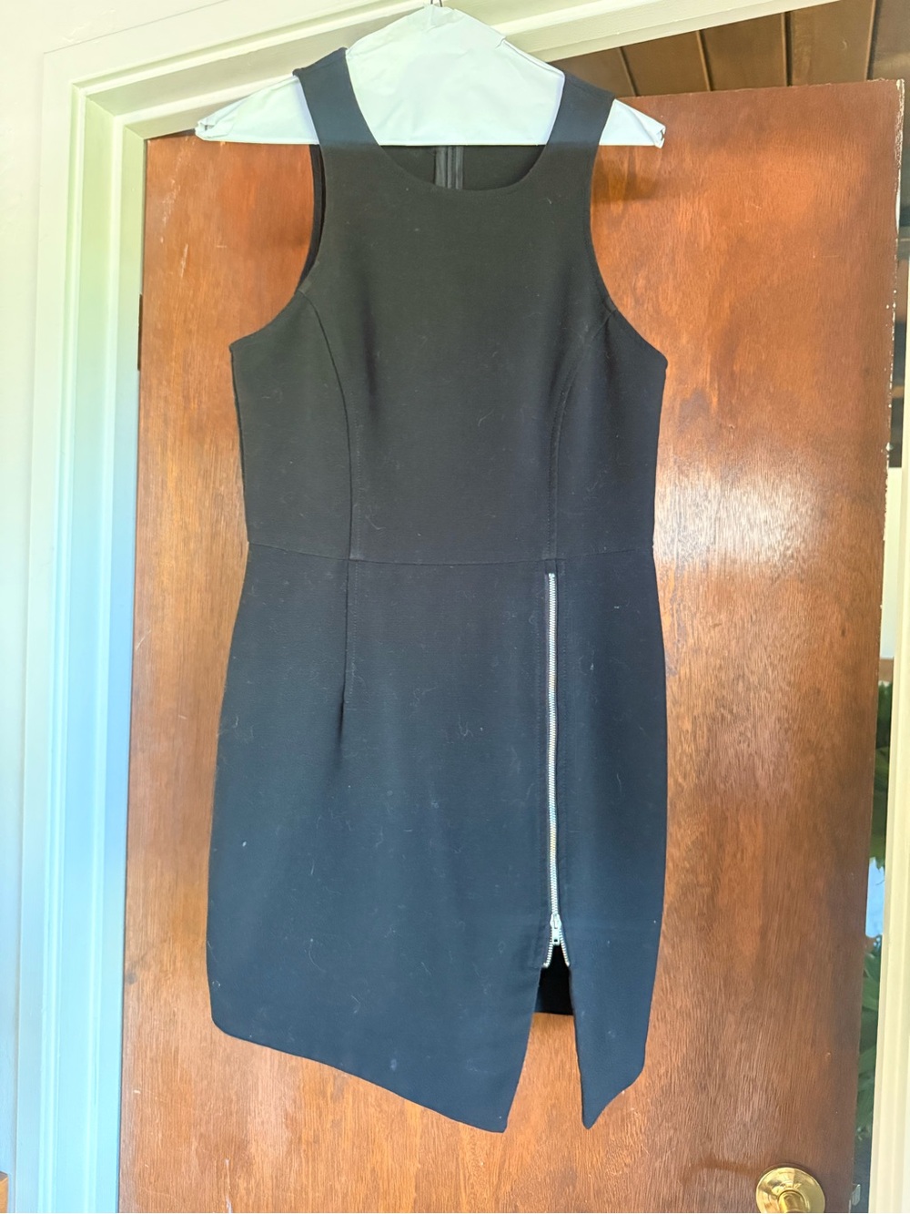Women's Black Sleeveless Mini Dress with Front Zip